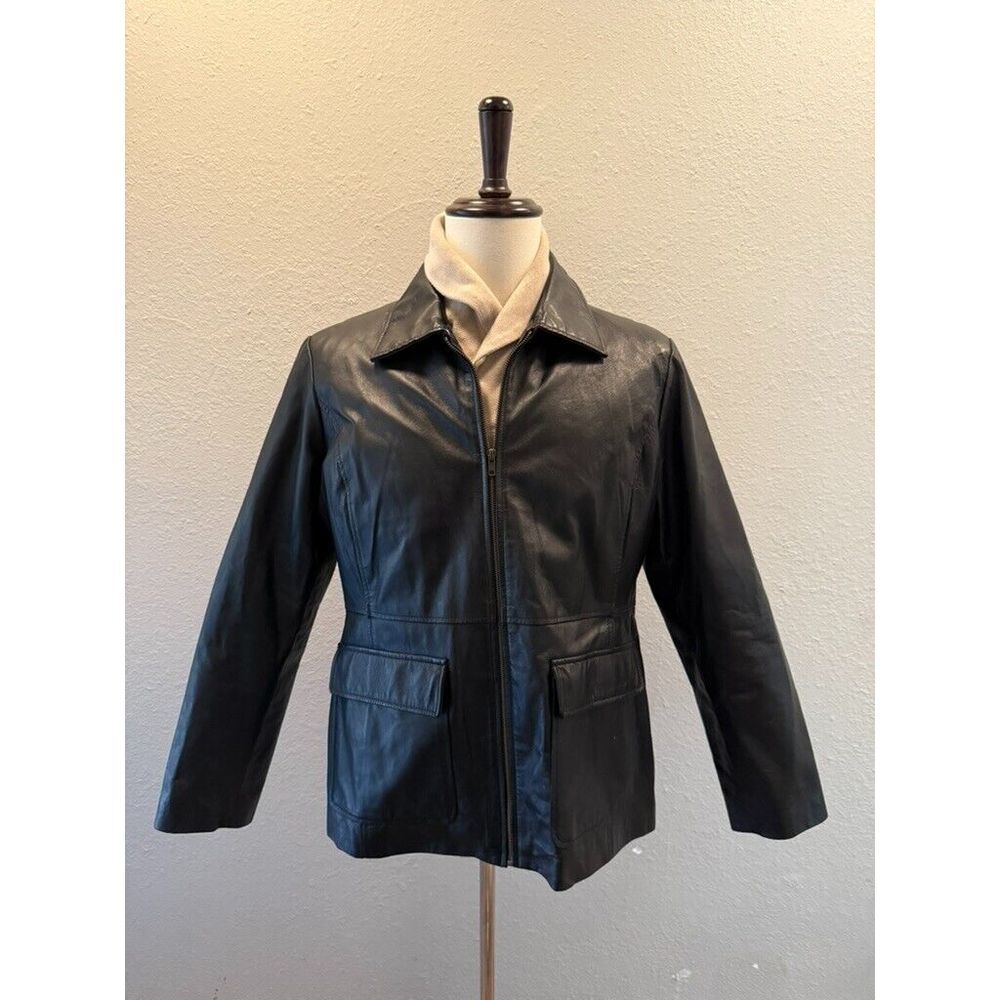 Vintage Phase Two Leather Jacket Mens Extra Large Black‎ Pockets Full Zip Lining